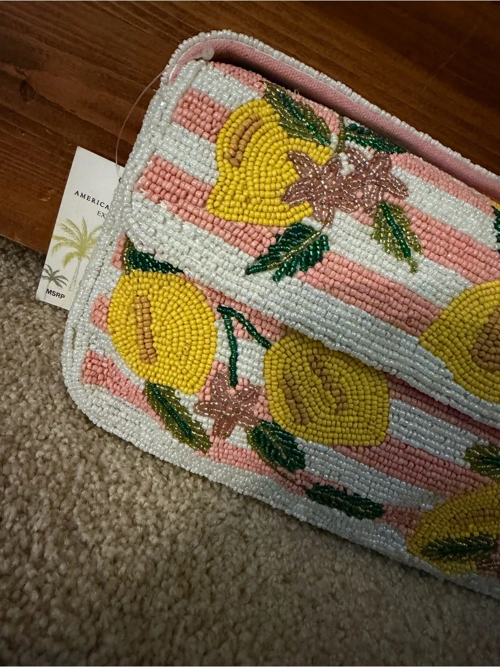 Beaded Lemon Pattern Shoulder Bag in Pink and Yellow - Picture 3 of 8
